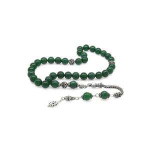 925 perline di preghiera in pietra naturale agata verde con nappe in argento Sterling - Product Image 1