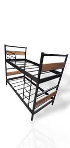 Lit superposé en métal à deux étages, avec détails en bois massif, adapté à la maison, à l'hôtel et au dortoir européen - Product Image 2