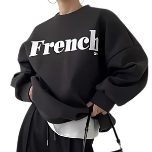 เสื้อสตรีทแวร์แขนยาวทรงหลวมโอเวอร์ไซส์ ผ้าฝ้าย 100% ทรงดรอปไหล่ สไตล์วินเทอร์  สำหรับผู้หญิง - Product Image 2
