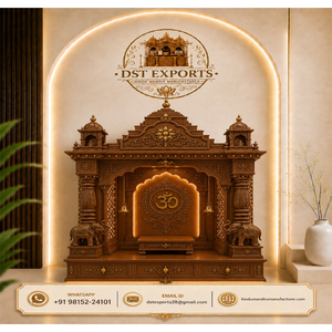 Mandir Devocional Personalizado para Shiv Pooja con Pilares de Elefante, Mandir de Madera de Gran Tamaño con Acabado en Nogal Antiguo, EE. UU. - Product Image 1