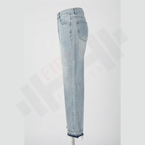 Jean en denim pour homme de qualité supérieure 2025 – Coupe droite décontractée, taille mi-haute, délavage acide, lavable, avec boutons – Hiver/Printemps 100% - Product Image 3