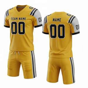 Ensemble de maillot et short de football américain sublimé personnalisable, 100% polyester respirant avec position du logo sur le devant - Product Image 3