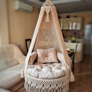 Beautiful Round <b>Macrame</b> Swing <b>Chair</b> Indoor and Outdoor <b>Hanging</b> <b>Chair</b> with Comfortable Seat for Living Room - Product Image 1
