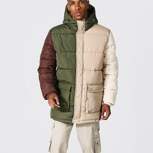 Abrigo acolchado cortavientos para hombre con logotipo personalizado 2022, Panel multicolor cálido, cuello levantado de lona impermeable para uso en invierno al aire libre - Product Image 1