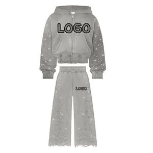 Conjunto Deportivo de Invierno para Hombre, Estilo Urbano, con Pedrería, Lavado Ácido, Estampado, Pantalones Deportivos y Sudadera con Capucha, Talla Grande, Corte Regular - Product Image 4