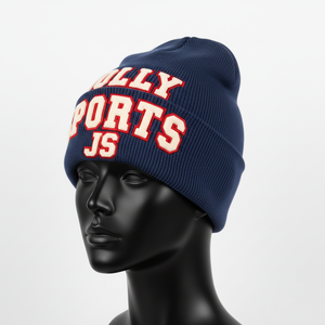 Bonnet en tricot acrylique épais de qualité supérieure 250GSM, doux, extensible, chaud pour l'hiver, couleur bleue, logo brodé personnalisé, jacquard - Product Image 4