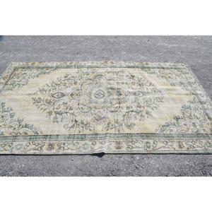 พรมวินเทจขนาดใหญ่ 5.1x9.1 ฟุต พรมตุรกี สีเบจเขียวลายจุด พรมขนสัตว์ - Product Image 3