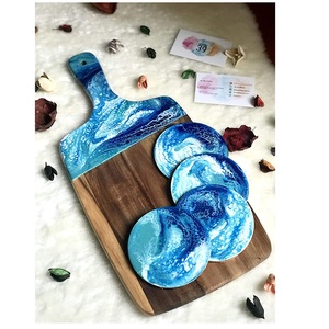 Planche à découper en bois d'acacia et de résine, motif à fromage élégante, planche à découper - Product Image 4