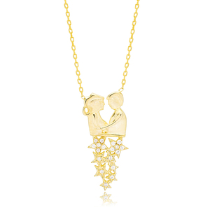 Couble Stars Design Clear Zircon Stone Charm Necklace Pendant Turkish Wholesale Handmade 925 Sterling Silver Jewelry - Product Image 4