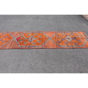 พรมตุรกีขนาด 3x11.3 ฟุต สีส้มชมพู พรมขนสัตว์เปอร์เซียแบบวินเทจ - Product Image 3