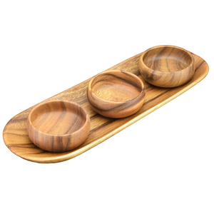 Vaisselle en bois pour la maison Accessoires de cuisine et de restaurant Plateau de service alimentaire vintage de forme ronde - Product Image 5