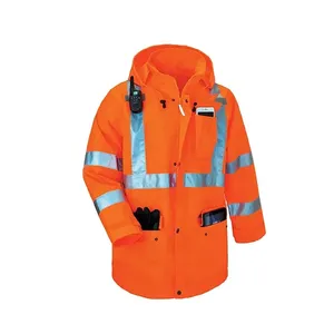 High Visibility <b>Hi</b> <b>Vis</b> Waterproof <b>Softshell</b> Safety Reflective <b>Jacket</b> Tear Abrasion Resistant Workwear Uniforms Two Tone - Product Image 4