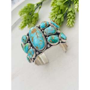 LeRoy James Sonoran Mountain Turquoise & Sterling <b>Silver</b> Cluster <b>Cuff</b> <b>Bracelet</b> Fashionable Accessory - Product Image 4