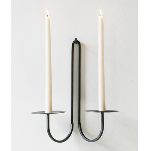 Nouvellement Design luxe noir grand ensemble de 2 bougeoirs support fer noir pour mariage hôtel maison bougeoirs muraux - Product Image 6