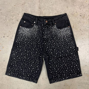 Unisex Oversized Jean Shorts Embroidery Breathable Rhinestone Hole Vintage Patchwork Design Distressed <b>Denim</b> Cargo Shorts <b>Men</b> - Product Image 3