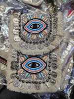 Pochette de soirée perlée faite à la main, motif uni, bandoulière, fermeture à rabat avec garniture à pièces, en satin léger, élégante pour les soirées