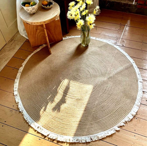 Alfombras y tapetes tejidos trenzados lavables de Yute natural redondo de color sólido - Product Image 6