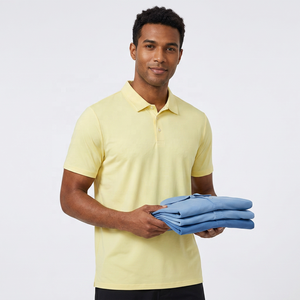 Polo de Manga Corta para Hombre, de Algodón, Color Sólido, Transpirable, Diseño Casual, Corte Regular, Amarillo y Azul - Product Image 3