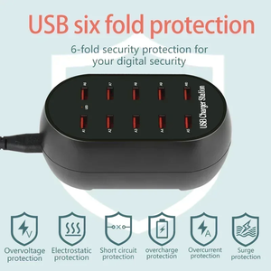 Cargador USB de 10 puertos 100V-240V EU US KR UK Plug Estación de carga USB de escritorio <span class=keywords><strong>para</strong></span> múltiples dispositivos <span class=keywords><strong>iPhone</strong></span> 15 14 <span class=keywords><strong>13</strong></span> Samsung Xiaomi - Product Image 3