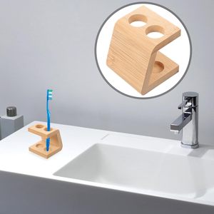 Porte brosse à dents en bambou 2 trous support en bois stylo affichage maquillage brosse support sourcil stylo support organisateur pour la maison - Product Image 2