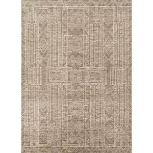 พรมปูพื้นลายเรขาคณิตสีเบจและสีน้ำตาล ทำด้วยมือจากปอกระเจาและป่าน สำหรับใช้ในบ้าน รุ่น PKJT-49 - Product Image 1