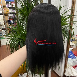 คนดัง 150% ความหนาแน่น Jet สีดําลูกไม้ปิดวิกผมวิกผมสังเคราะห์ด้วยเส้นผมธรรมชาติ - Product Image 4