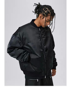 Blouson aviateur en satin surdimensionné noir et olive rétro Streetwear mode vêtements d'extérieur unisexe décontracté léger classique coupe-vent - Product Image 3