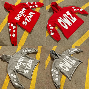 Sweat à capuche surdimensionné en coton 100% écologique, vintage, lavé, délavé, avec patchs brodés, appliqué, pour l'hiver - Product Image 2