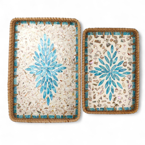 Bandeja de Servicio Clásica Hecha a Mano de Ratán y Madreperla para Servir Comida en el Hogar y Decorar la Mesa - Product Image 1