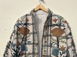 Handmade New Suzani Embroidery Kantha Women's <b>Short</b> Coat Free Size Quilted <b>Jacket</b> with Embroidered Design Gift for Her - Product Image 3