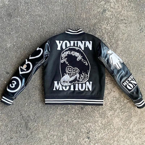 Logotipo personalizado de alta calidad Chenille bordado Patchwork Streetwear invierno Bomber Letterman hombres chaqueta de cuero Varsity para hombres - Product Image 2
