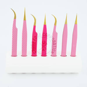 Pinza para Extensión de Pestañas con Punta de Fibra, Curvada 90 Grados, Agarre de Diamante, Acero Inoxidable, Herramienta para Pestañas de Volumen Clásico, Marca Privada - Product Image 1