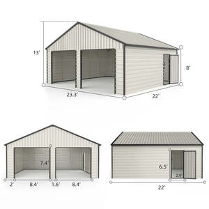 Garage double écologique de 23 'x 22', cadre en acier facile à assembler avec porte d'entrée latérale pour le rangement. - Product Image 3