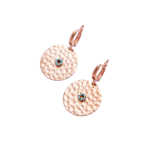 Design rond moderne délicat martelé bijoux turcs fait à la main Turquoise CZ pierre 925 boucles d'oreilles en argent sterling - Product Image 1