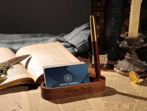 Porte-cartes de visite en bois artisanal, durable, minimaliste et vintage |   Organisateur de cartes de visite en bois naturel fin - Product Image 5