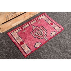 Petit tapis turc de 2,7 x 1,6 pieds, tapis géométrique rose vintage - Product Image 4