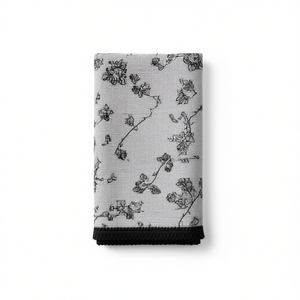 Handmade Black Gray Floral Knitted <b>Edge</b> Signature Border Handkerchief Dining Pocket <b>Square</b> for Blazers Suit - Product Image 3