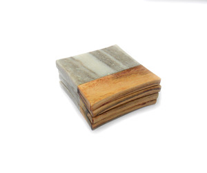Beverage Use <b>Wood</b> Marble Coaster Set Combination 4 Pcs - Product Image 6