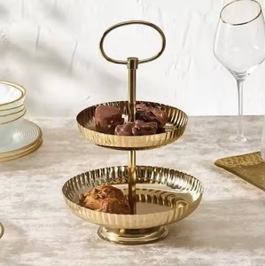 Luxurious 2 Tier Stainless Steel <b>Cake</b> <b>Stand</b> Cupcake Serving Tray With Handle Modern Chrome Metal Server For Parties & Home Decor - Product Image 3