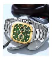 Montre pour homme en acier inoxydable, cadran carré, mouvement à quartz, résistante à l'eau, fermoir à boucle, montre tendance