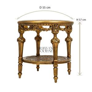 โต๊ะกาแฟทรงกลมหรูหราพร้อมท็อปลายดอกไม้เพ้นท์มือและโครงแกะสลักสีทองประณีตพร้อมชั้นวางตาข่ายสำหรับการตกแต่งภายในสไตล์คลาสสิก - Product Image 5