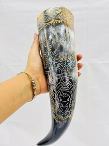 100% jarra de cuerno de vino de estilo vikingo de alta calidad tendencia superior estilo europeo tallado cuerno para beber pulido búfalo cuerno de buey ágata - Product Image 4