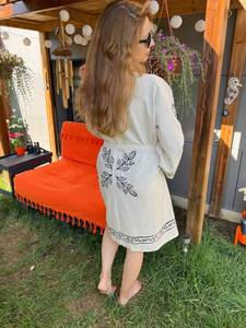 Kimono de algodón pintado a mano Boho Block Print Kaftan - Product Image 4