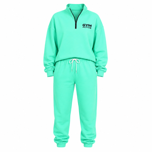 Womens Mint Green Quarter Zip <b>Sweatshirt</b> Jogger Set Custom Logo Breathable Polyester/Cotton 200g <b>Gym</b> Active Sportswear - Product Image 5