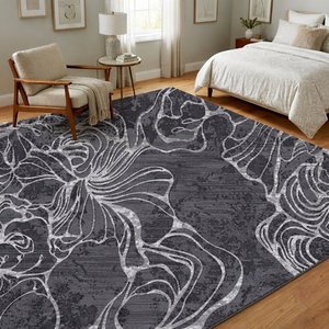 Alfombras y conjuntos de alfombras de área abstractas de lana/seda teñidas a mano y con mechones, ecológicas, antideslizantes, antibacterianas, acolchadas y de pelo medio. - Product Image 1