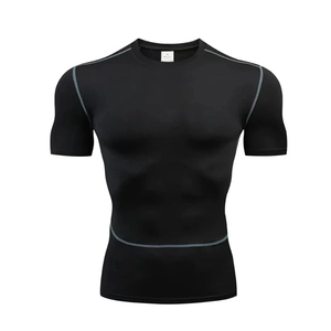 Haut de compression pour homme, coupe musclée, couleur unie, polyester et élasthanne, manches courtes, vêtement de sport, t-shirt d'entraînement - Product Image 3