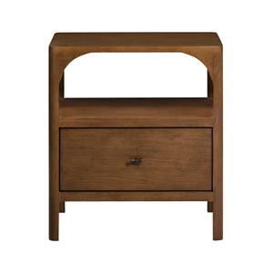 Mesita de Noche Moderna de Madera con Cajón y Estante Abierto, Mesa de Noche Minimalista de Nogal para Dormitorio - Product Image 1