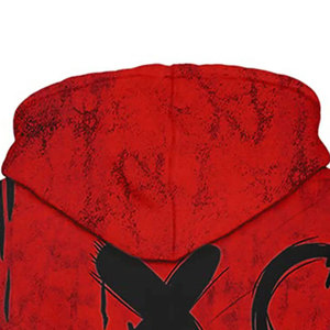 Sudadera con Capucha Roja y Negra para Hombre con Estampado de Calavera, Estilo Urbano, Corte Regular, Tejido de Poliéster, Cierre de Cremallera, Ropa Casual de Otoño - Product Image 6