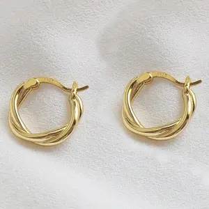 European Fashion Jewellery 18K Gold Twisted Circle Hoop Earrings Silver 925 Earrings Women