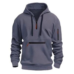Sudaderas con Capucha de Algodón 100% para Hombre, Otoño Invierno, Personalizadas, Casuales, Deportivas, con Múltiples Bolsillos con Cremallera, Tinte Liso, Diseño Sólido - Product Image 6